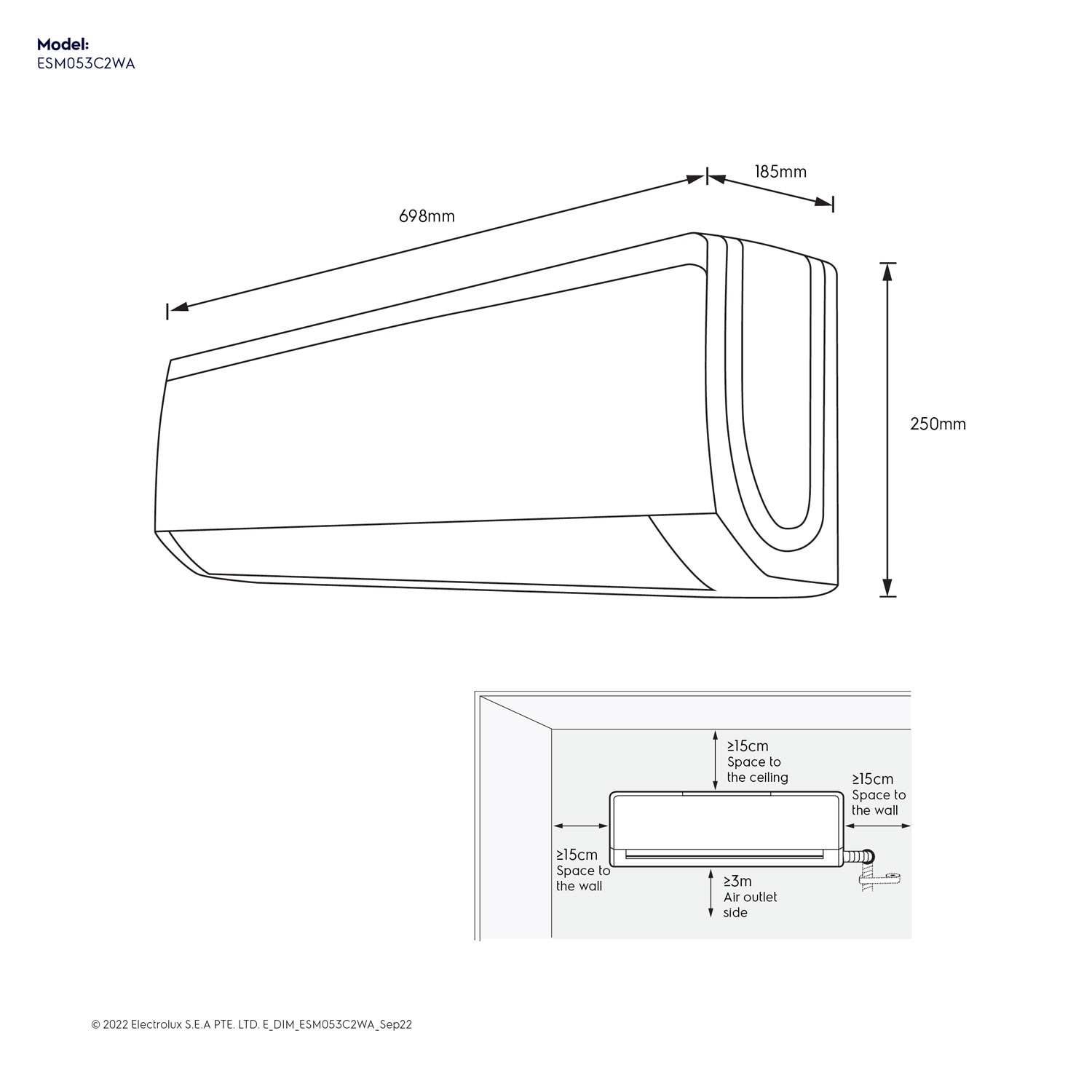 5000 BTU split air conditioner ESM053C2WA Electrolux Indonesia