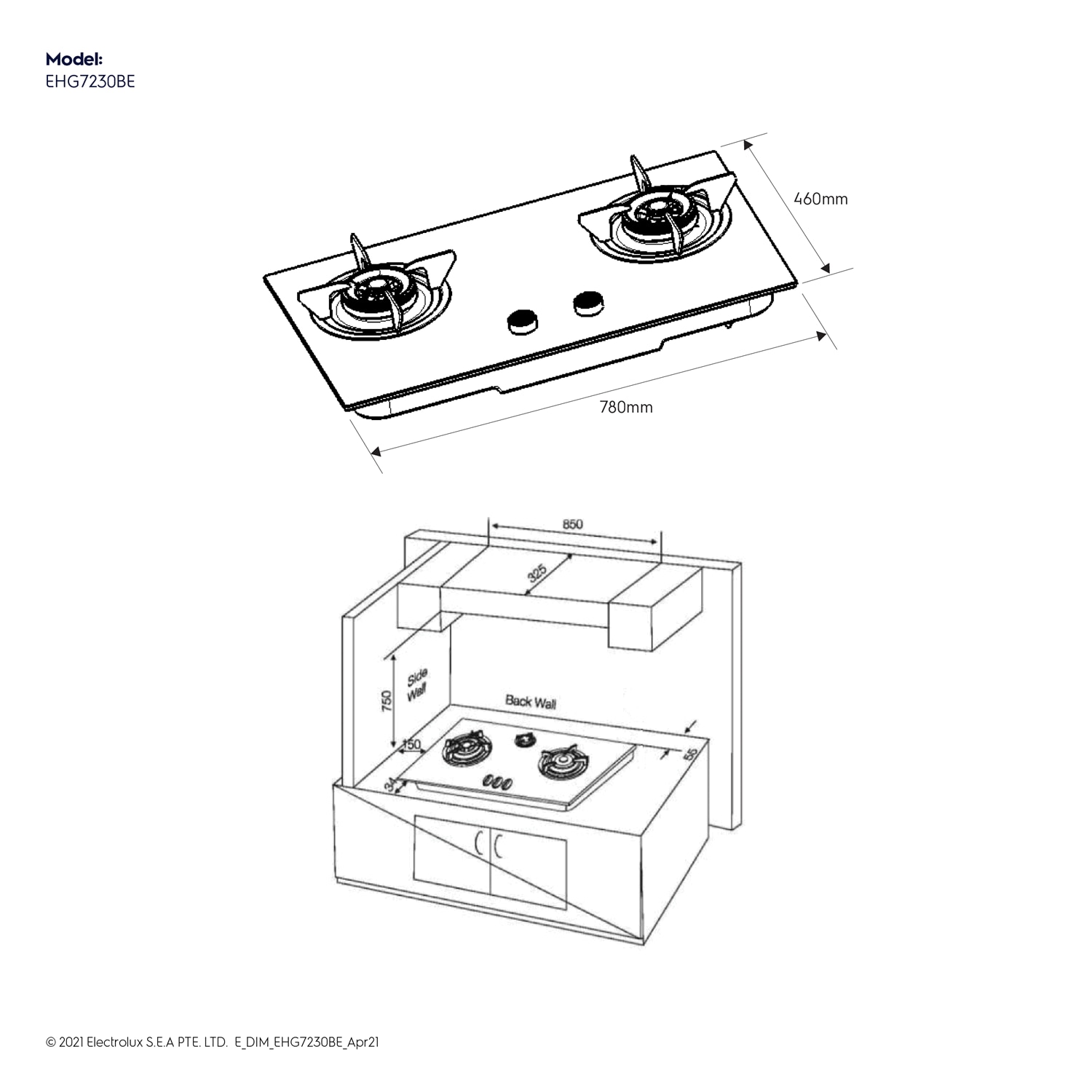 EHG7230BE dimension guide