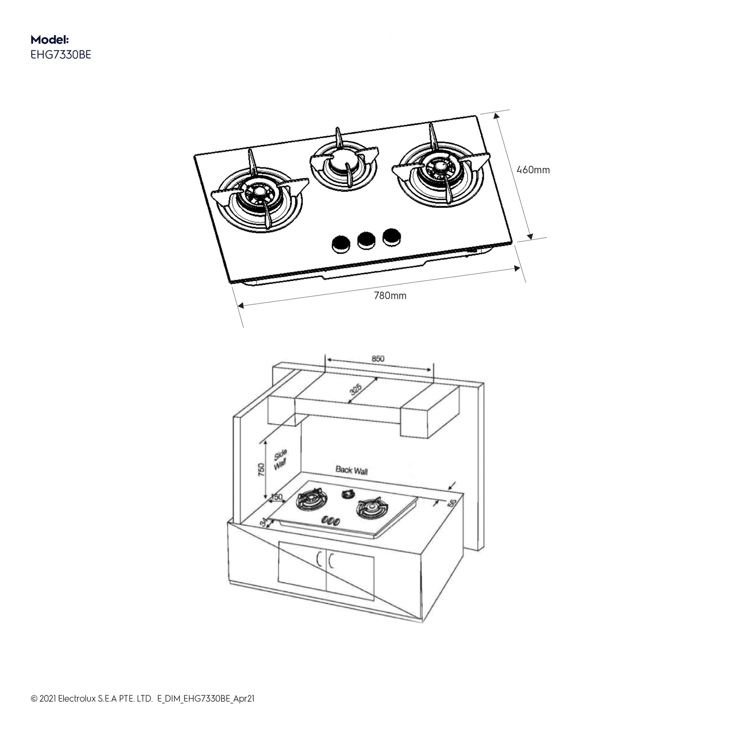 EHG7330BE dimension guide