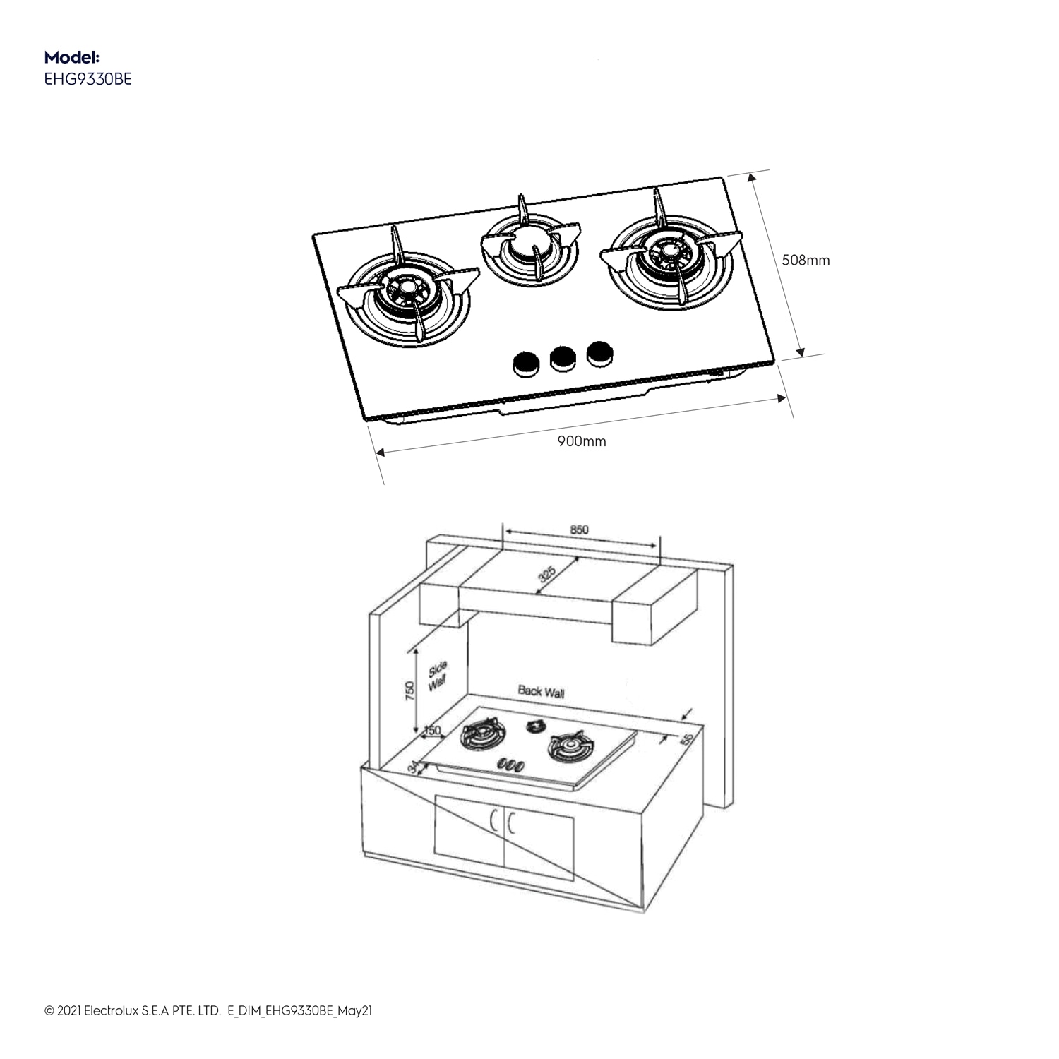 EHG9330BE dimension guide